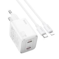 Сетевое зарядное устройство HOCO N42 Elogiado 2xUSB-C с Кабелем Type-C - Lightning, 45W, белый фото