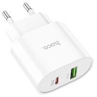 Сетевое зарядное устройство HOCO C95A Lineal 1xUSB + 1xUSB-C, 3A, 20W, белый фото