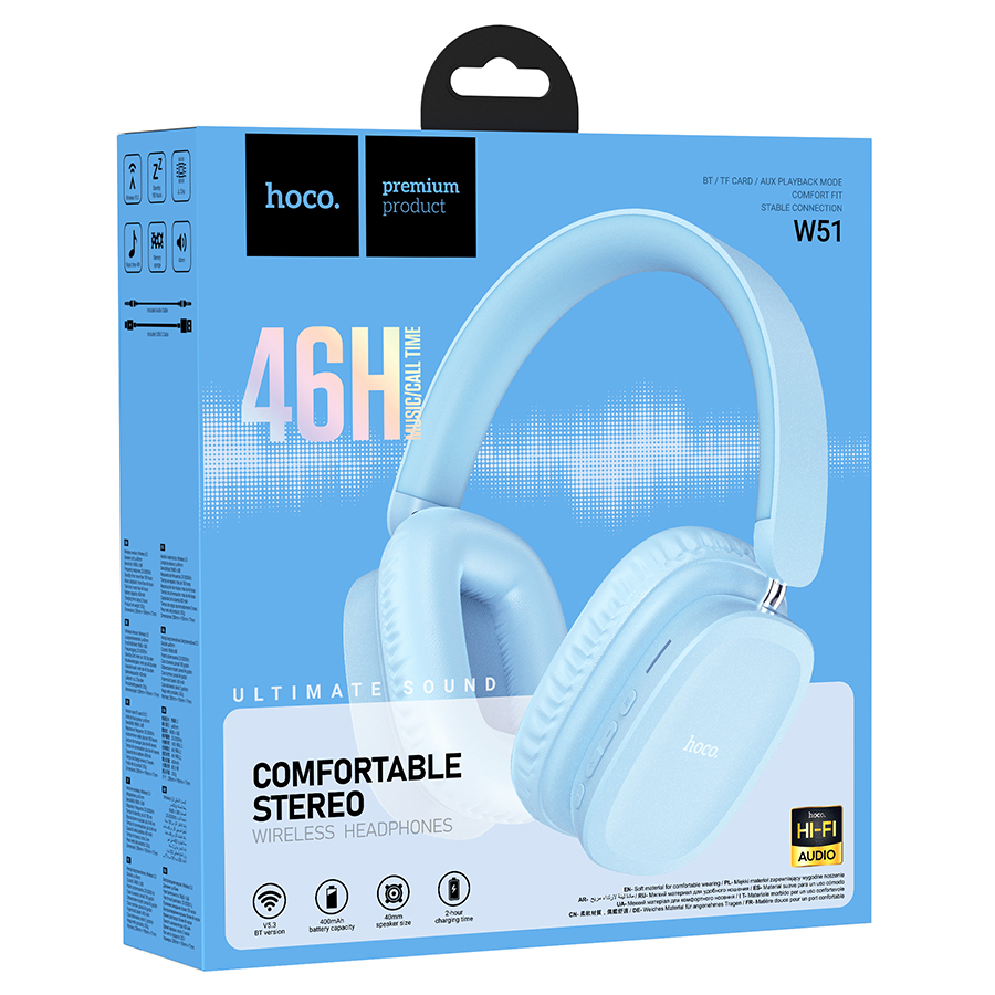 Беспроводные наушники накладные HOCO W51 Delightful, Bluetooth, синий фото