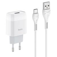 Сетевое зарядное устройство HOCO C72A Glorius single 1xUSB с Кабелем USB - Type-C, 2.1A, 10W, белый фото