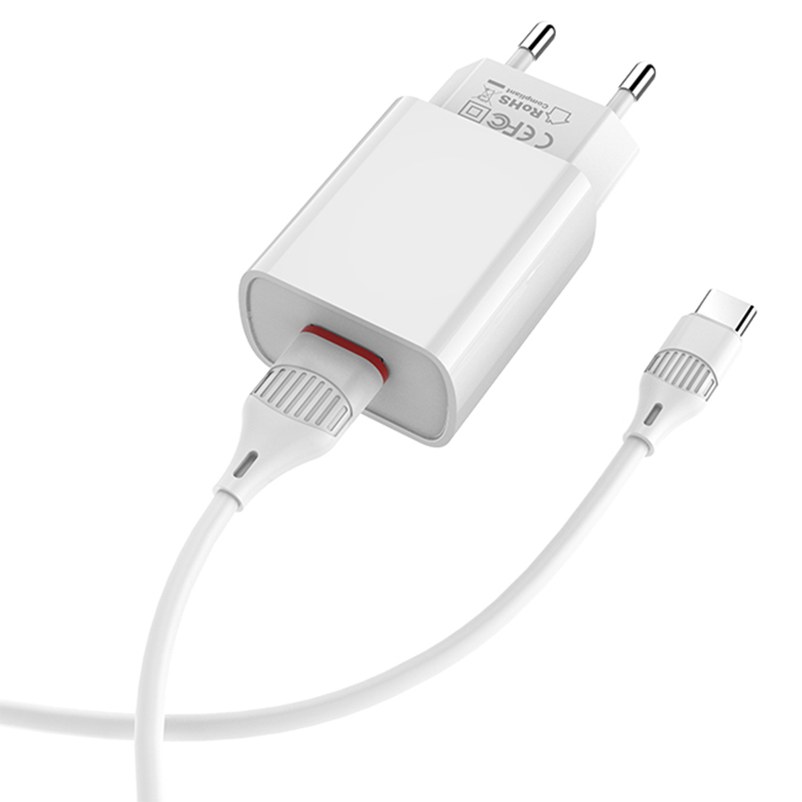 Сетевое зарядное устройство BOROFONE BA20A Sharp 1xUSB с Кабелем USB - Type-C, 2.1A, белый фото