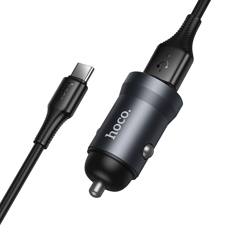 Автомобильное зарядное устройство HOCO Z62 Energy, 1xUSB с Кабелем USB - Type-C, 18W, серый металлик фото