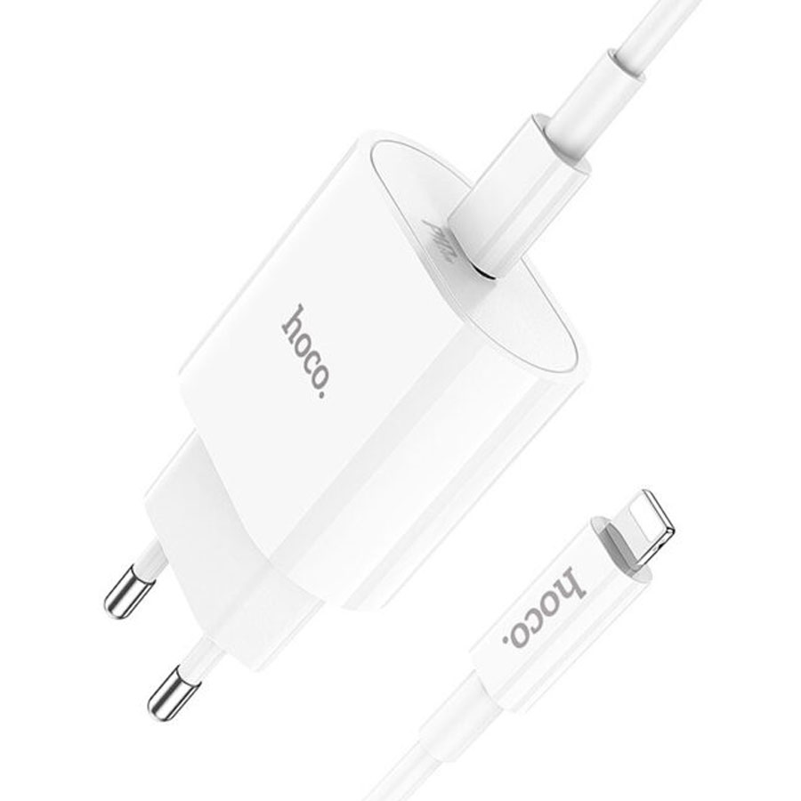 Сетевое зарядное устройство HOCO C94A 1xUSB-C с Кабелем Type-C - Lightning, 3.0A, 20W, белый фото