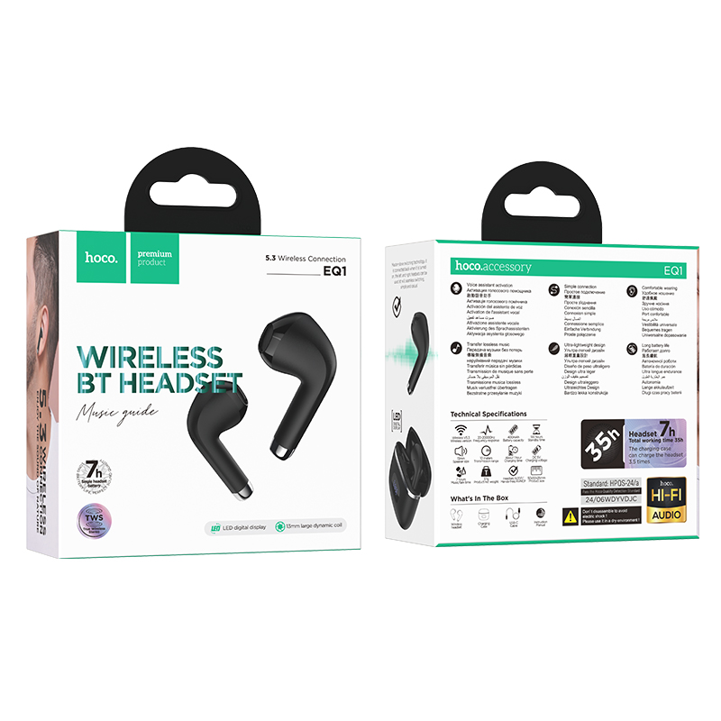 Беспроводные наушники TWS HOCO EQ1 Music, Bluetooth 5.3, черный фото