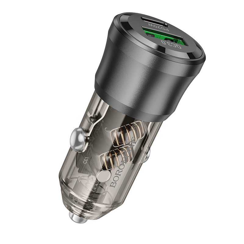 Автомобильное зарядное устройство BOROFONE BZ25 Journey, 1xUSB + 1xUSB-C, 38W, прозрачный черный фото