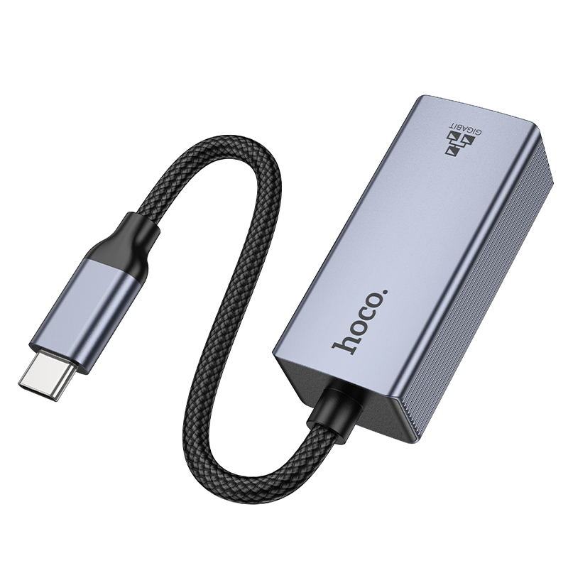 Переходник/Адаптер HOCO UA37 Type-C (m) - RJ45 (f), 12 см, серый металлик фото