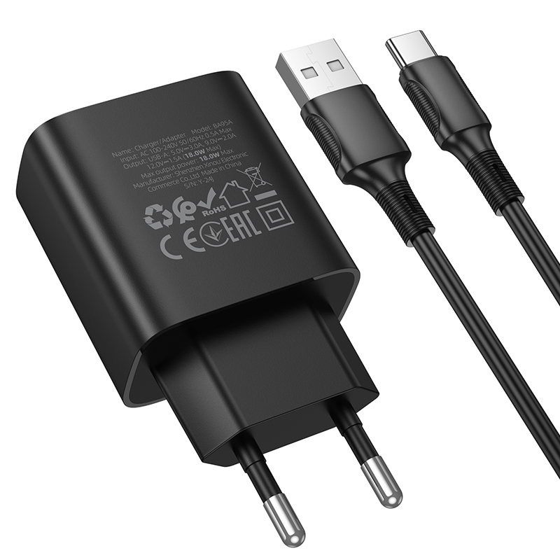 Сетевое зарядное устройство BOROFONE BA95A Ilustre  1xUSB с Кабелем USB - Type-C, 18W, черный фото