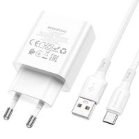Сетевое зарядное устройство BOROFONE BA74A Aspirer 1xUSB с Кабелем USB - Type-C, белый фото