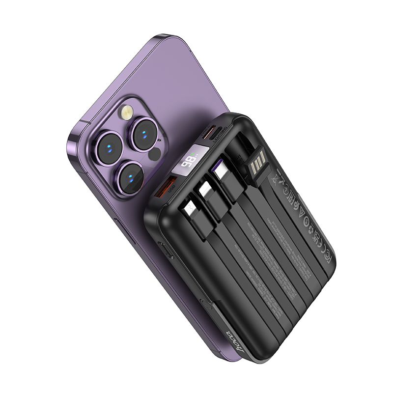 Портативный аккумулятор HOCO J135 Rico, встроенный кабель Lightning + Type-C, 22.5W, 10000 мА⋅ч, черный фото
