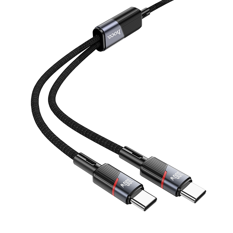 Кабель USB-C HOCO U139 2 в 1 Type-C - 2xType-C, 5A, 100W, 1.2 м, черный фото