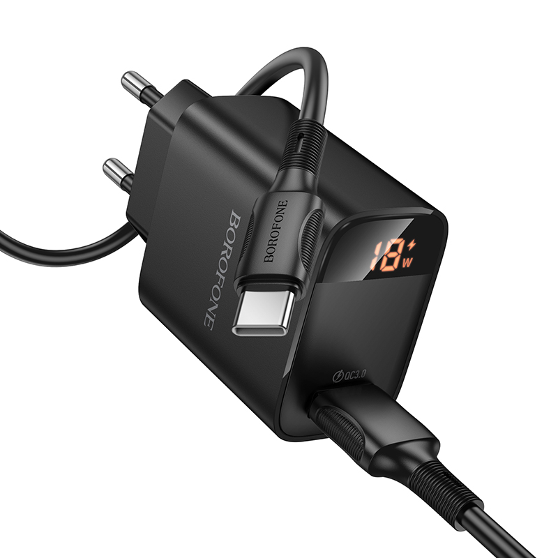 Сетевое зарядное устройство BOROFONE BA95A Ilustre  1xUSB с Кабелем USB - Type-C, 18W, черный фото