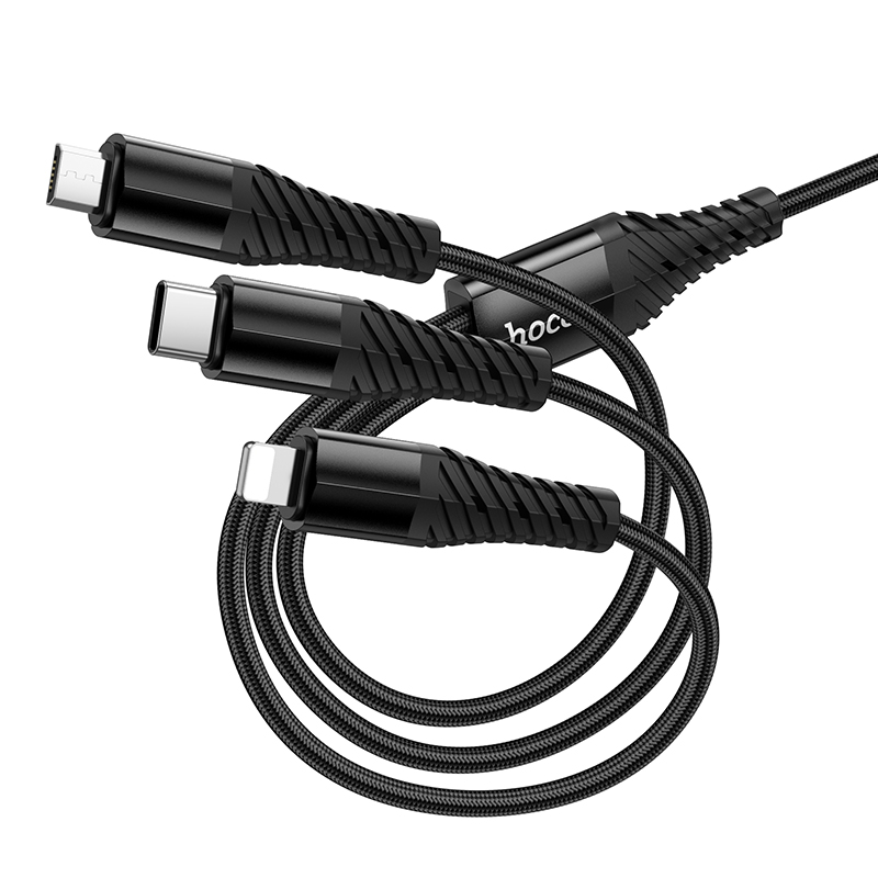 Кабель USB HOCO X123 Victory 3 в 1 USB/Type-C - Type-C + Lightning + MicroUSB, 5V/2A, 1 м, черный фото