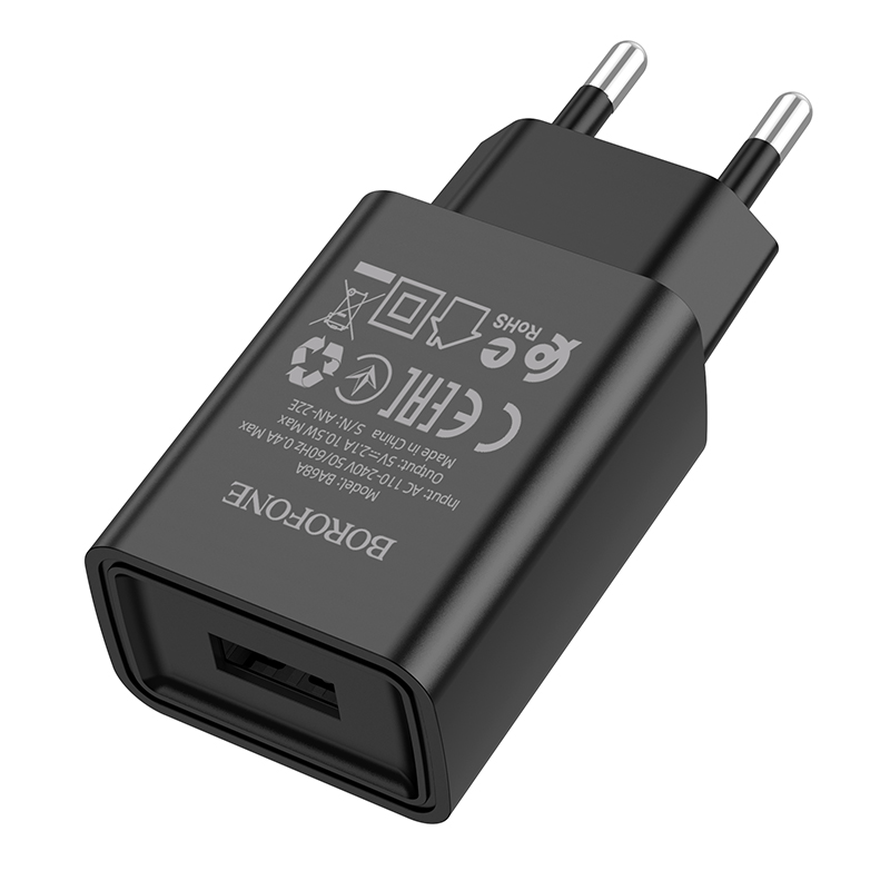 Сетевое зарядное устройство BOROFONE BA68A Glacier 1xUSB, 2.1A, черный фото