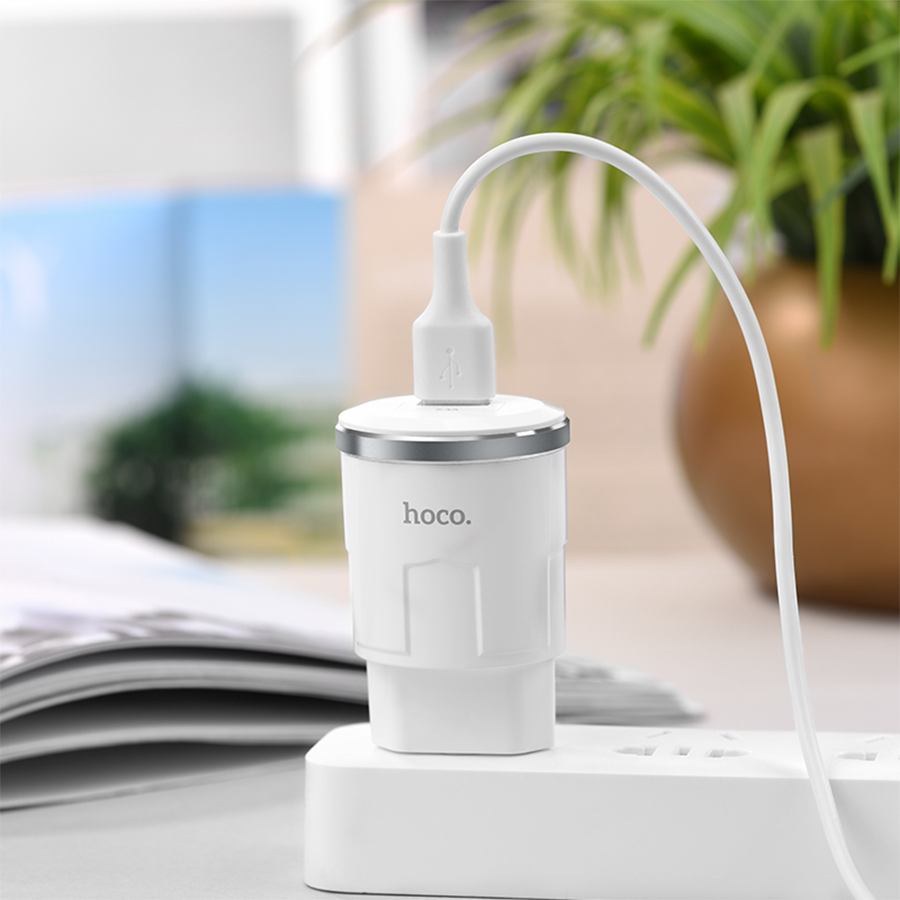 Сетевое зарядное устройство HOCO C37A Thunder 1xUSB с Кабелем USB - Lightning, 2.4A, 10.8W, белый фото