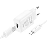 Сетевое зарядное устройство HOCO C134A Solid 1xUSB с Кабелем USB - Lightning, 2.4A, белый фото