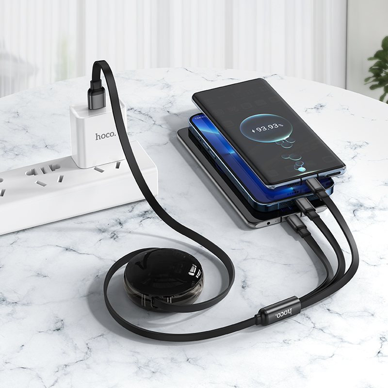 Кабель USB HOCO X78 Easy 3 в 1 USB - Type-C + Lightning + MicroUSB, 2А, 1 м, черный фото