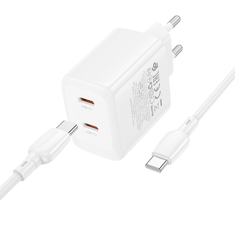 Сетевое зарядное устройство BOROFONE BN31 Cargador 2xUSB-C с Кабелем Type-C - Type-C, 45W, белый фото