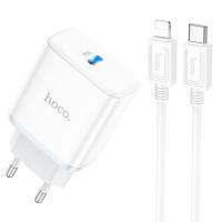 Сетевое зарядное устройство HOCO C104A Stage 1xUSB-C с Кабелем Type-C - Lightning, 20W, белый фото