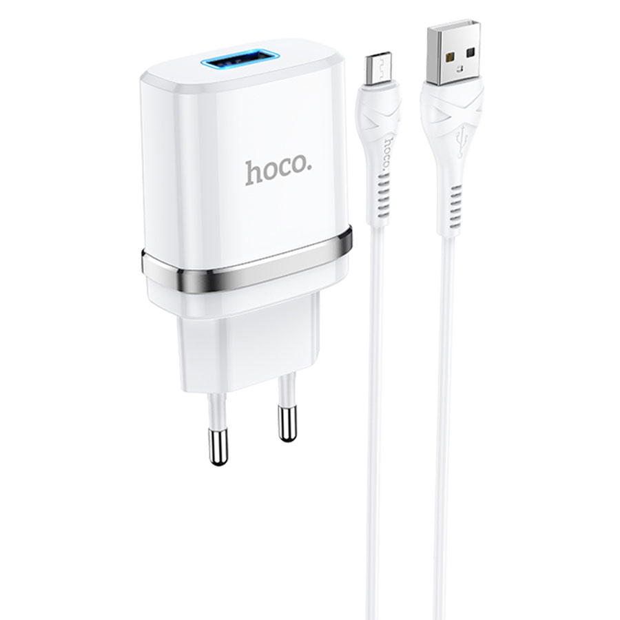 Сетевое зарядное устройство HOCO N1 Ardent 1xUSB с Кабелем USB - Micro, 2.4A, 10.8W, белый фото