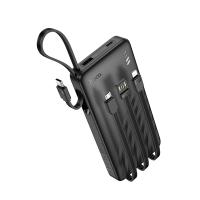 Портативный аккумулятор HOCO J146 Night, встроенный кабель Lightning + Type-C + MircoUSB, 10000 мА⋅ч, черный фото