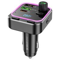Автомобильное зарядное устройство с FM-Трансмиттер BOROFONE BC53 Highway, 2xUSB + 1xUSB-C, 20W, черный фото