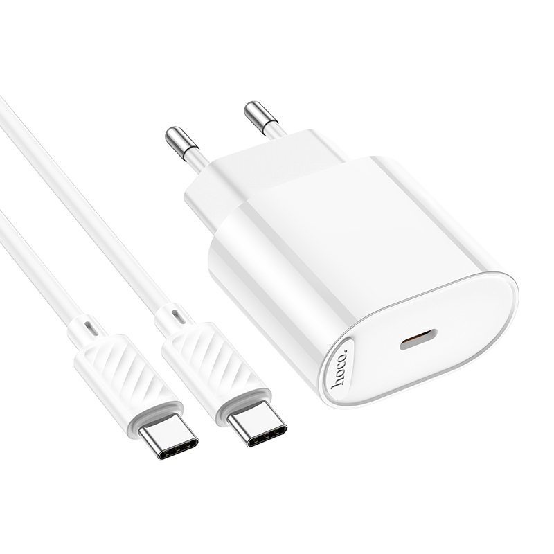 Сетевое зарядное устройство HOCO C109A Fighter 1xUSB-C с Кабелем Type-C - Type-C, 20W, белый фото