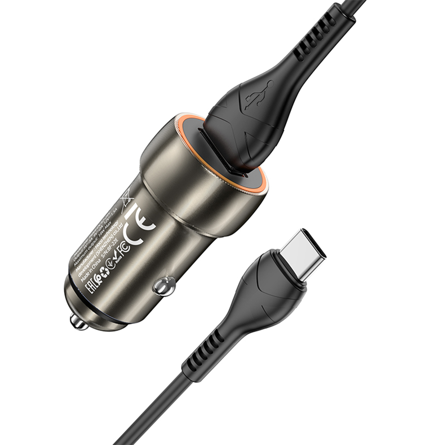 Автомобильное зарядное устройство HOCO Z46 Blue shield, 1xUSB с Кабелем USB - Type-C, 18W, серый металлик фото