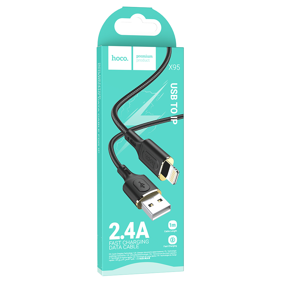 Кабель USB HOCO X95 Goldentop USB - Lightning, 2.4А, 1 м, черный фото