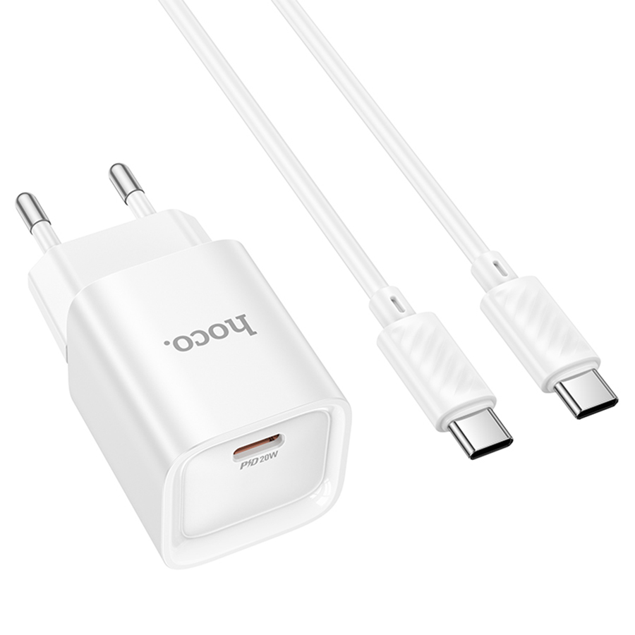 Сетевое зарядное устройство HOCO C146A Charm 1xUSB-C с Кабелем Type-C - Type-C, 20W, белый фото