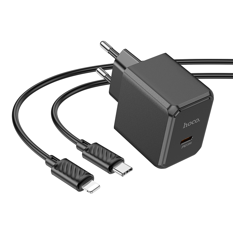 Сетевое зарядное устройство HOCO CS13A Ocean 1xUSB-C с Кабелем Type-C - Lightning, 20W, черный фото