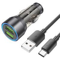 Автомобильное зарядное устройство HOCO NZ12 Prosperity, 2xUSB с Кабелем USB - Type-C, 36W, черный фото