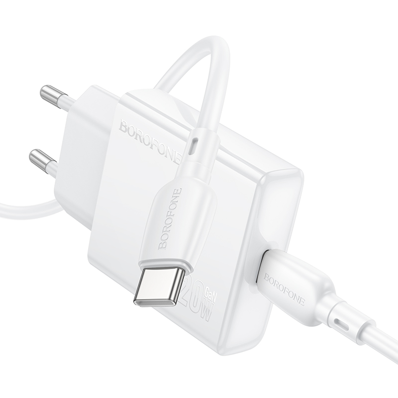 Сетевое зарядное устройство BOROFONE BN23 Wish 1xUSB-C с Кабелем Type-C - Type-C, 20W, белый фото