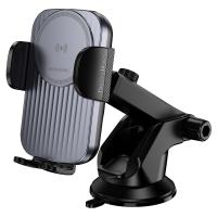 Автомобильный держатель BOROFONE BH222 Leading, зажимной с беспроводной зарядкой, 15W, на приборную панель, черный+серый металлик фото