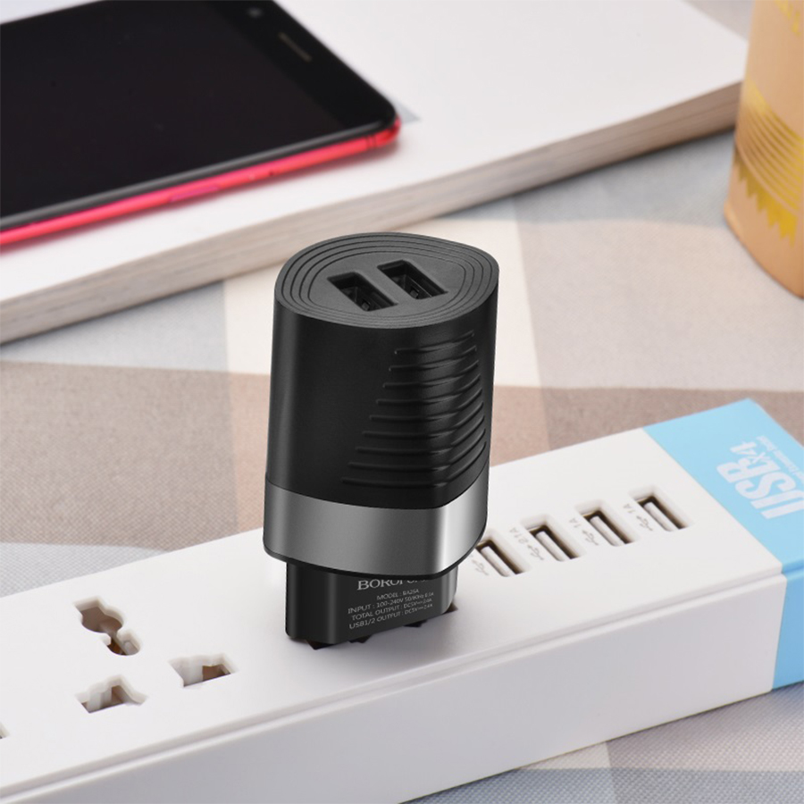 Сетевое зарядное устройство BOROFONE BA26A Mighty 2xUSB, 2.4A, черный фото