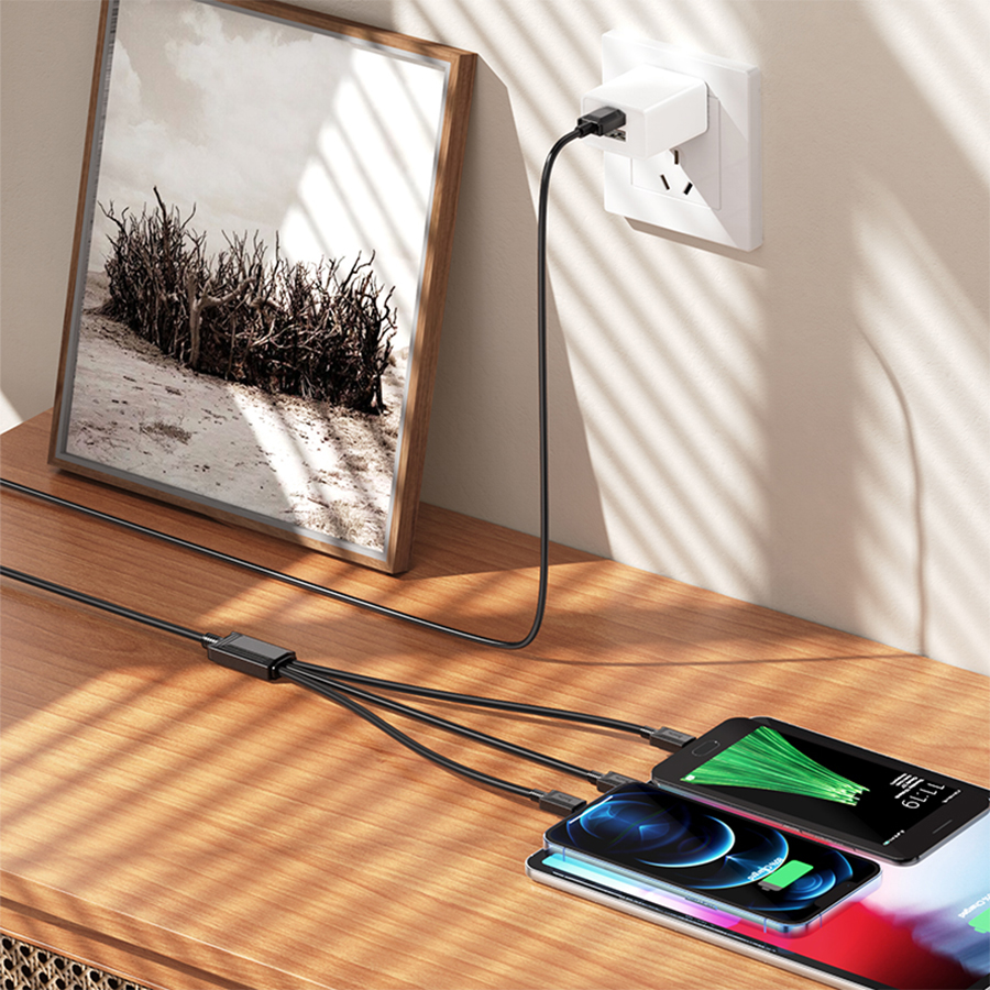 Кабель USB HOCO X74 3 в 1 USB - Type-C + Lightning + MicroUSB, 2А, 1 м, черный фото