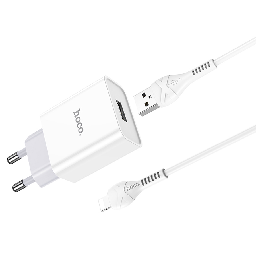 Сетевое зарядное устройство HOCO C81A Asombroso single 1xUSB с Кабелем USB - Lightning, 2.1A, 10W, белый фото