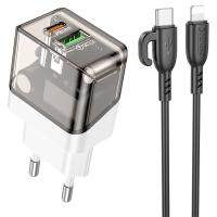 Сетевое зарядное устройство BOROFONE BA80A Scenery 1xUSB + 1xUSB-C с Кабелем Type-C - Lightning, 20W, черный фото