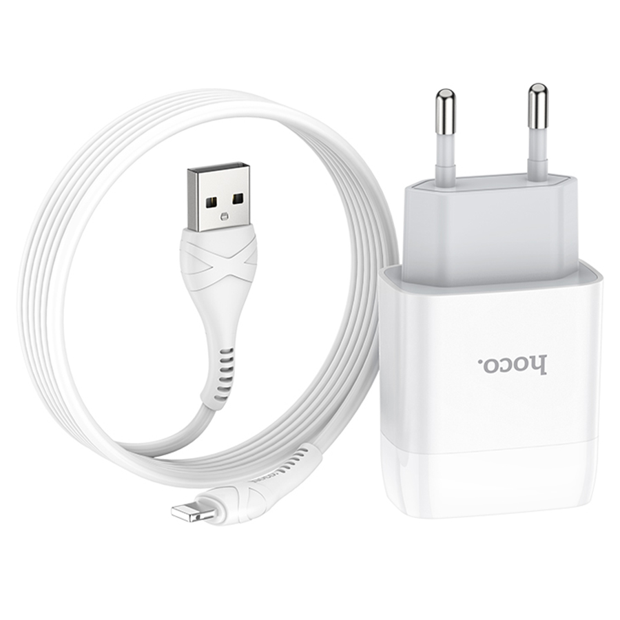 Сетевое зарядное устройство HOCO C73A Glorious 2xUSB с Кабелем USB - Lightning, 2.4A, 10.8W, белый фото