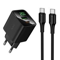 Сетевое зарядное устройство HOCO CS83A Excellent 1xUSB + 1xUSB-C с Кабелем Type-C - Type-C, 3A, 20W, черный фото