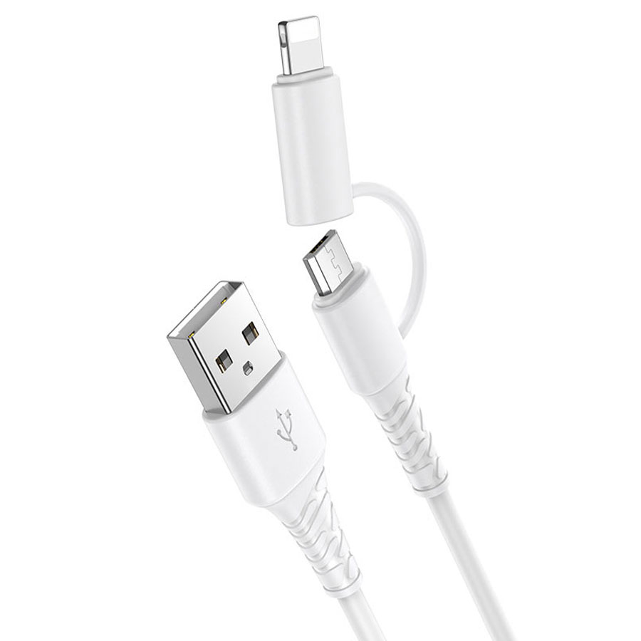 Кабель USB HOCO X54 Cool 2 в 1 USB - Lightning + MicroUSB, 2.4А, 1 м, белый фото