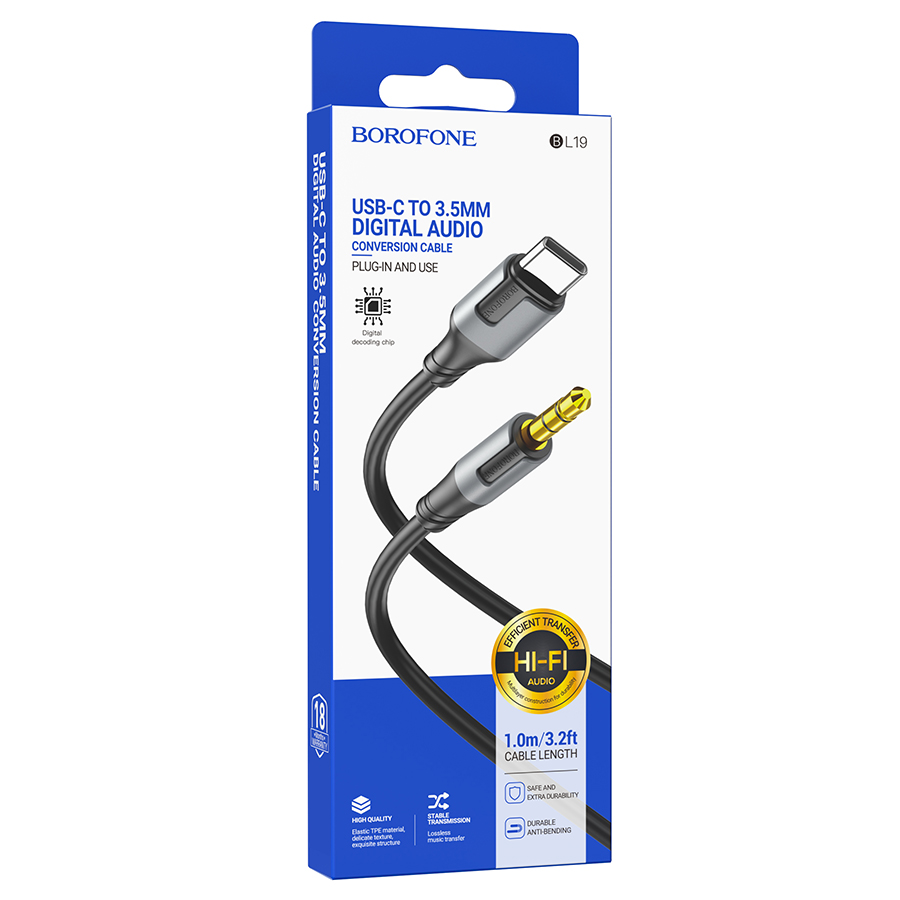 Аудиокабель BOROFONE BL19 Creator AUX Jack 3,5 (m) - Type-C (m), 1 м, черный фото