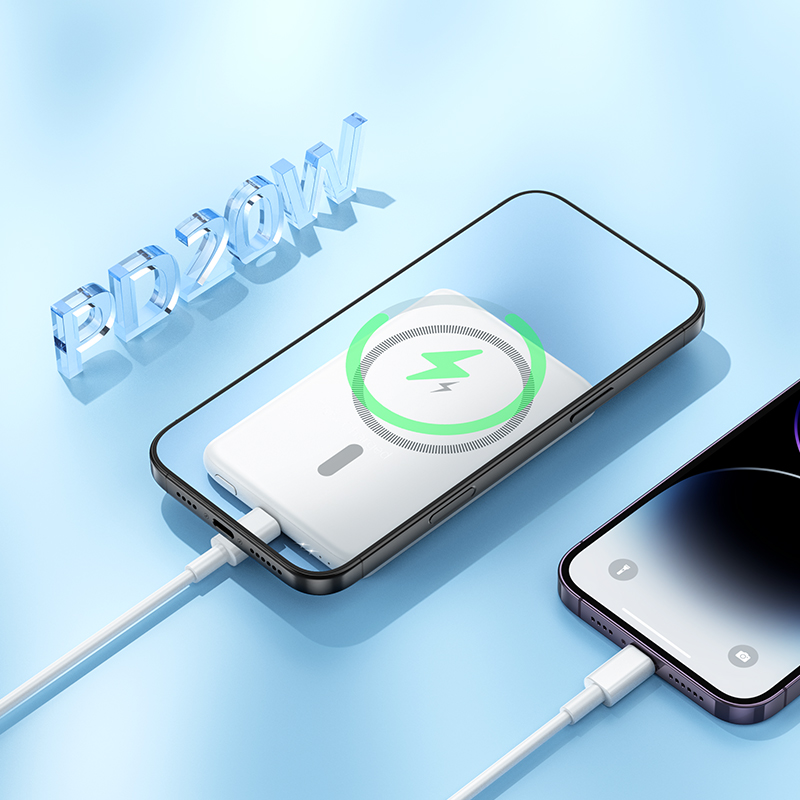 Портативный аккумулятор HOCO J140A Tony, с беспроводной зарядкой, 20W, 5000 мА⋅ч, белый фото