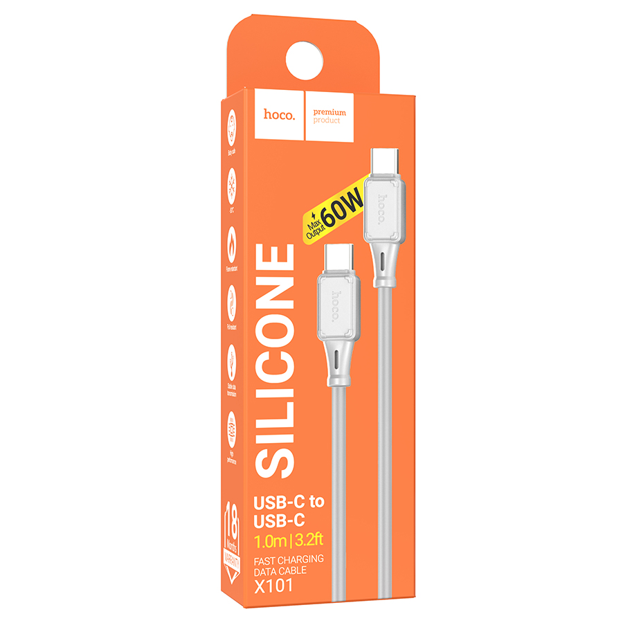 Кабель USB-C HOCO X101 Assistant Type-C - Type-C, 3A, 60W, 1 м, серый фото