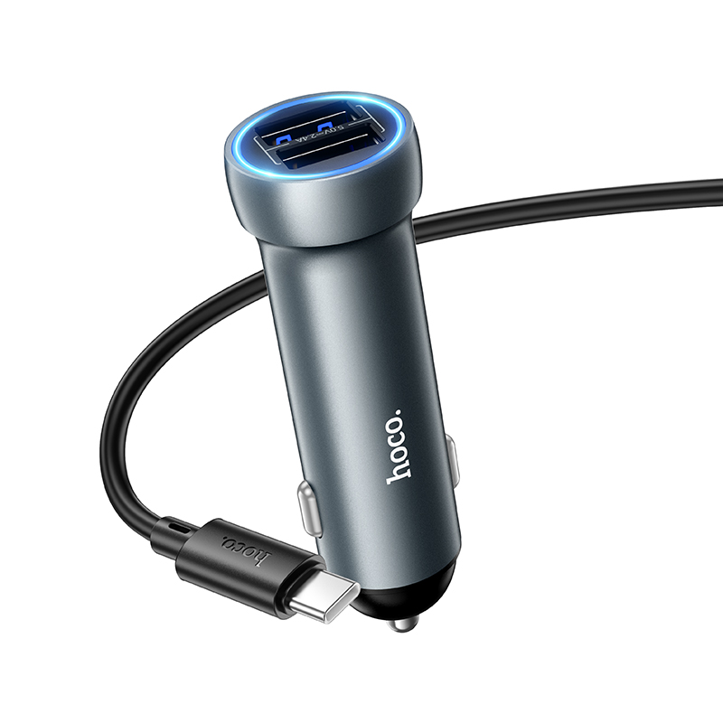 Автомобильное зарядное устройство HOCO Z54 Prosperous, 2xUSB с Кабелем USB - Type-C, 3.1A, 15.5W, серый металлик фото
