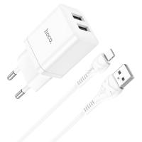 Сетевое зарядное устройство HOCO N25 Maker 2xUSB с Кабелем USB - Lightning, 2.1A, 10W, белый фото