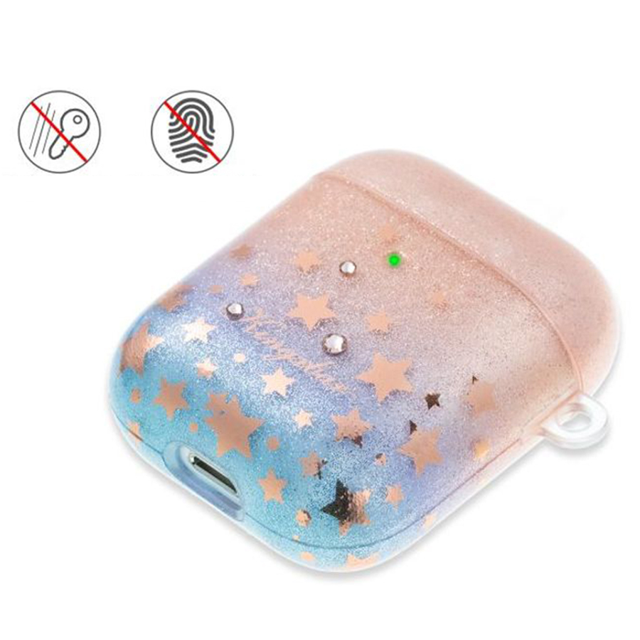 Чехол силиконовый Kingxbar Swarovski для Airpods 2, розовые блестки, звезды (33) фото