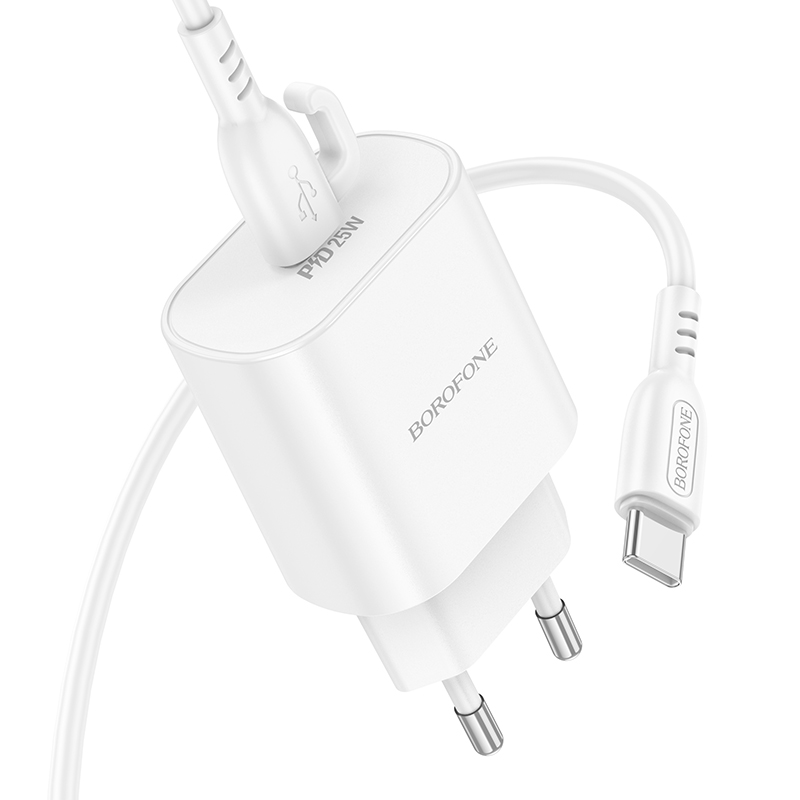 Сетевое зарядное устройство BOROFONE BA82A Platinum 1xUSB-C с Кабелем Type-C - Type-C, 25W, белый фото