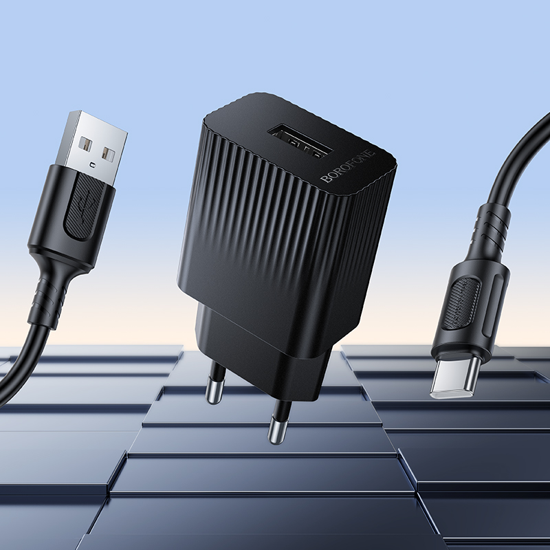 Сетевое зарядное устройство BOROFONE BAS71A Source 1xUSB с Кабелем USB - Type-C, 2.1A, черный фото
