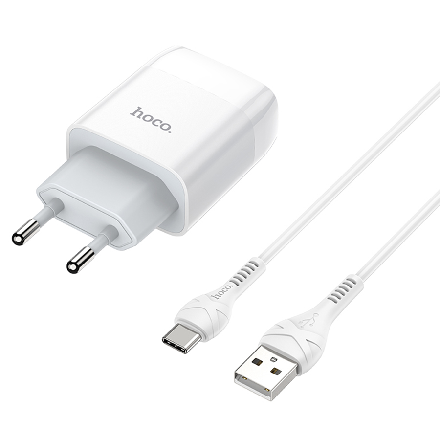 Сетевое зарядное устройство HOCO C73A Glorious 2xUSB с Кабелем USB - Type-C, 2.4A, 10.8W, белый фото