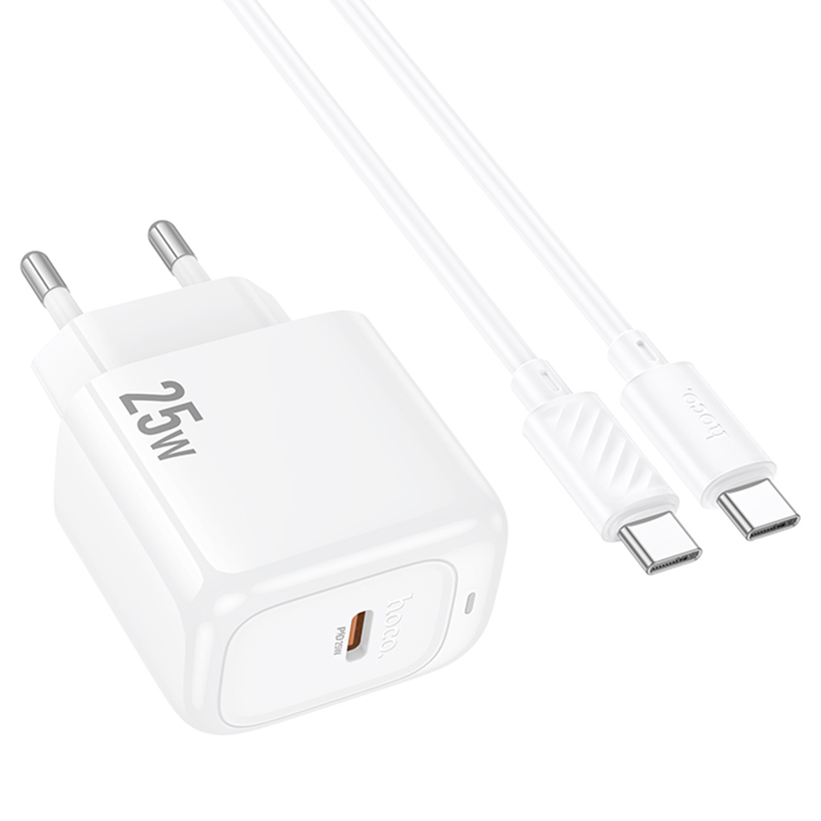 Сетевое зарядное устройство HOCO CS53A Surplus 1xUSB-C с Кабелем Type-C - Type-C, 25W, белый фото